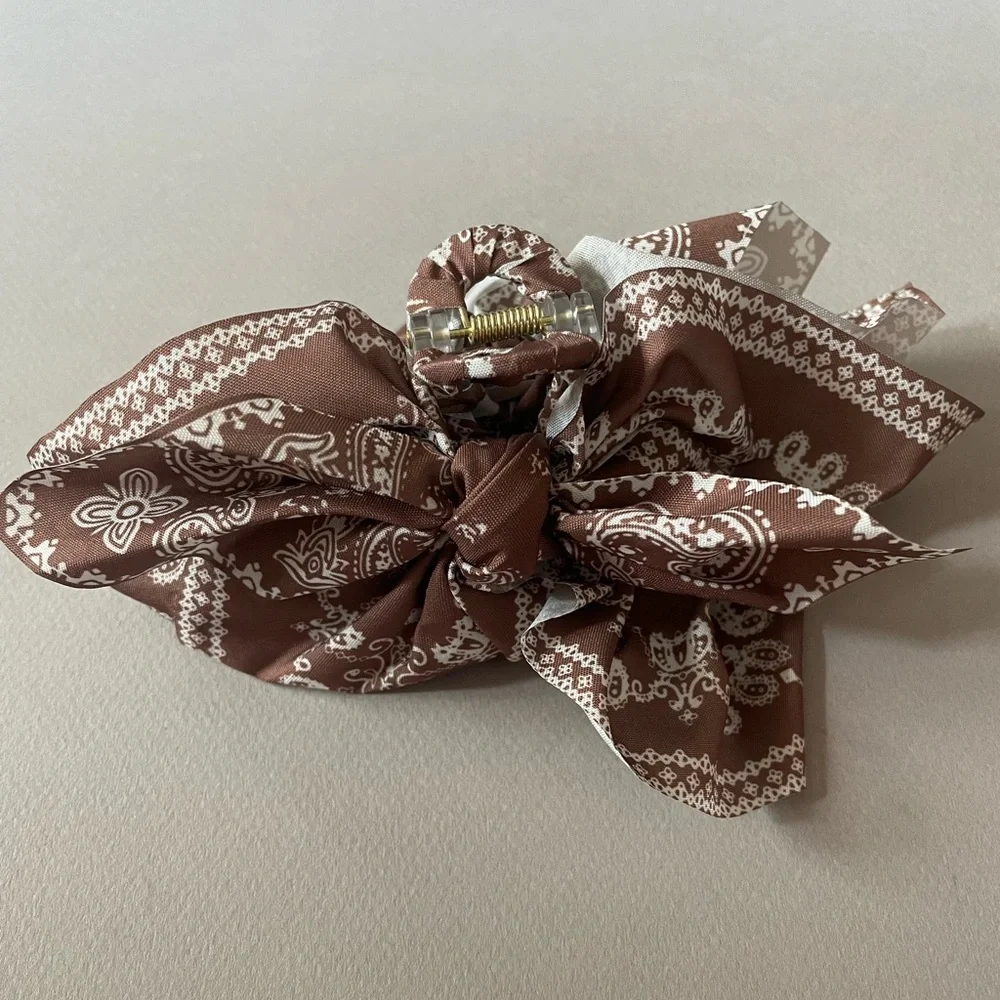 Brown Bandana Print Bow Hair Clip N1457